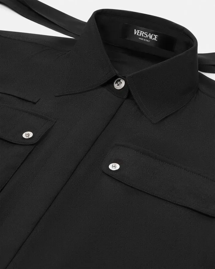 Cargo Lavallire Silk Mini Shirt Dress Black Women Versace Dresses