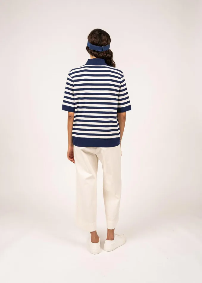 Carola Striped Cotton Polo Shirt Indigoivory Women Saint James TShirts and Tops