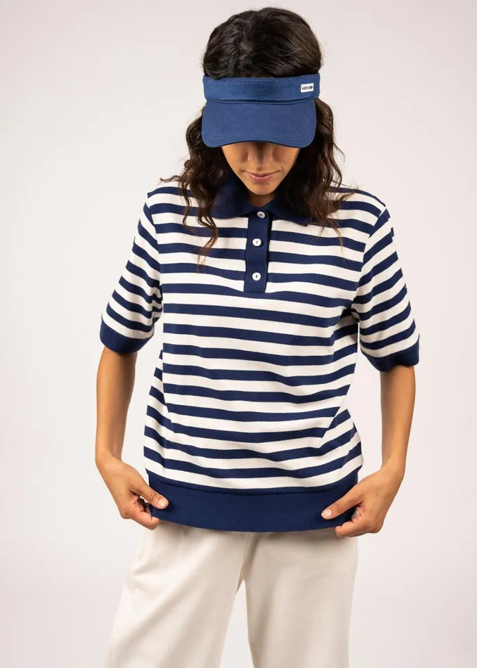 Carola Striped Cotton Polo Shirt Indigoivory Women Saint James TShirts and Tops