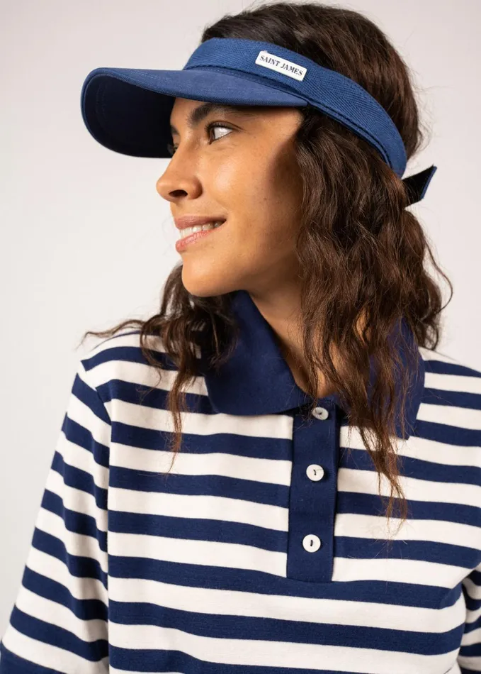 Carola Striped Cotton Polo Shirt Indigoivory Women Saint James TShirts and Tops