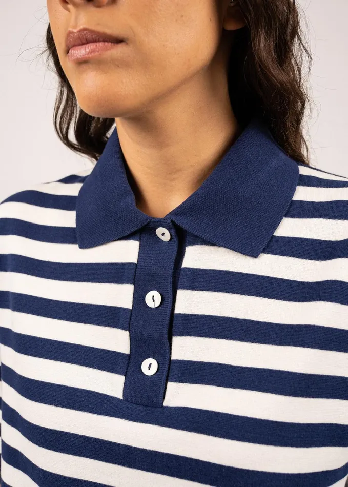 Carola Striped Cotton Polo Shirt Indigoivory Women Saint James TShirts and Tops
