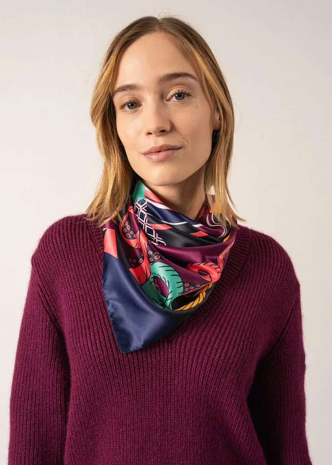 Carre Seabed Square Scarf With Geographic Motif Navykellygreen Women Saint James Aw24