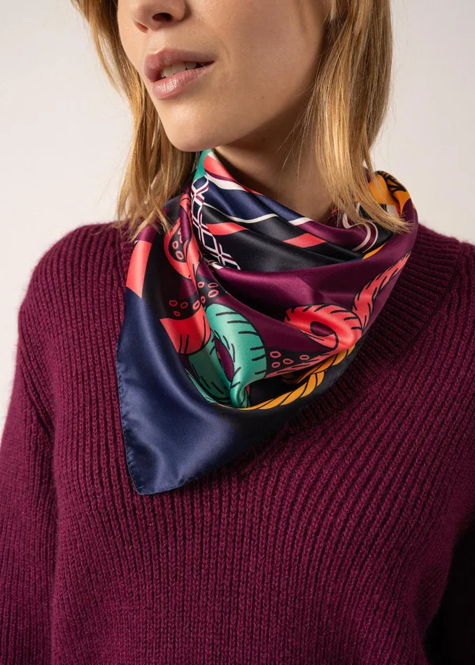 Carre Seabed Square Scarf With Geographic Motif Navykellygreen Women Saint James Aw24