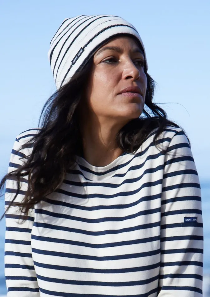 Cartier Nautical Striped Wool Blend Beanie Ivorynavy Women Saint James Hats and Beanies