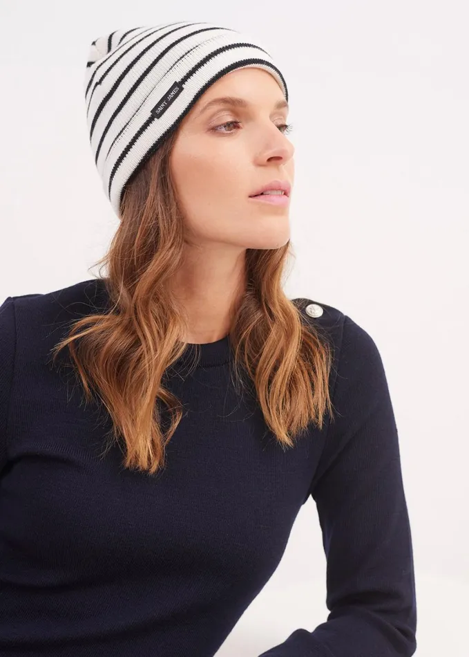 Cartier Nautical Striped Wool Blend Beanie Ivorynavy Women Saint James Hats and Beanies