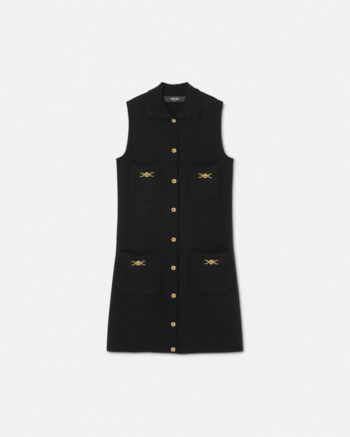 CashmereBlend Shift Knit Mini Dress Black Women Versace Dresses
