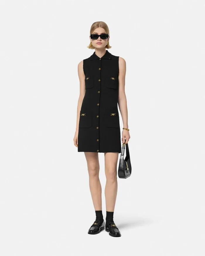 CashmereBlend Shift Knit Mini Dress Black Women Versace Dresses