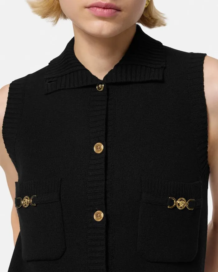CashmereBlend Shift Knit Mini Dress Black Women Versace Dresses