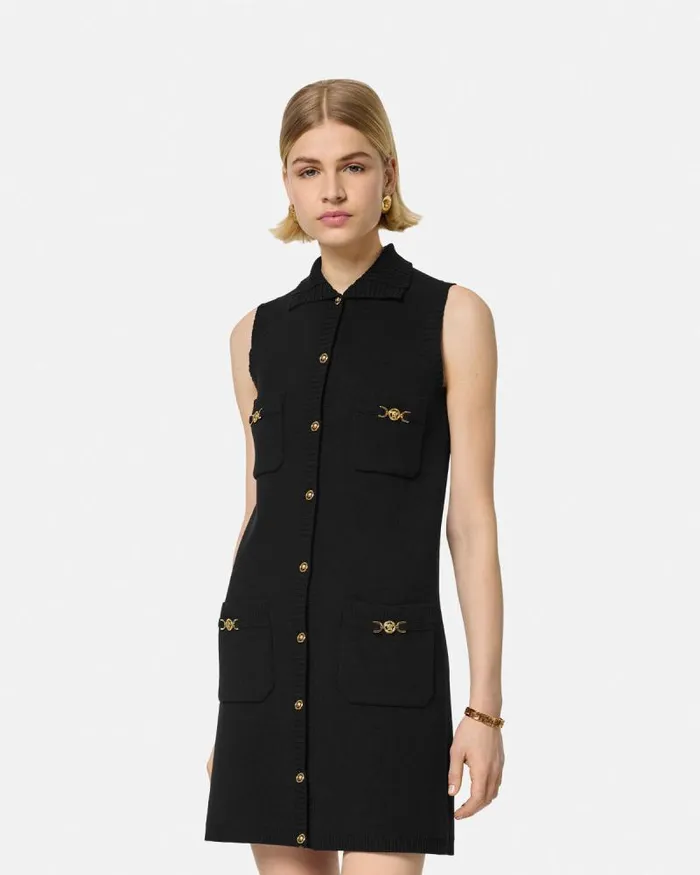 CashmereBlend Shift Knit Mini Dress Black Women Versace Dresses