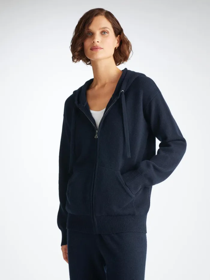 Cashmere Hoodies Women Derek Rose Hoodie Daphne Cashmere Navy