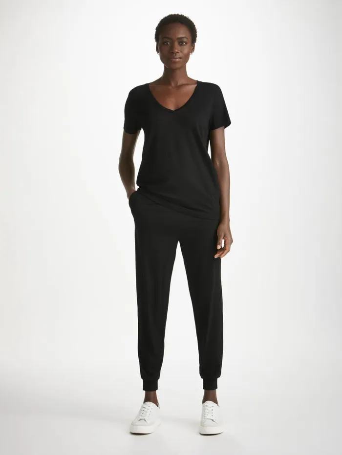 Casual Pants Women Derek Rose Track Pants Basel Micro Modal Stretch Black