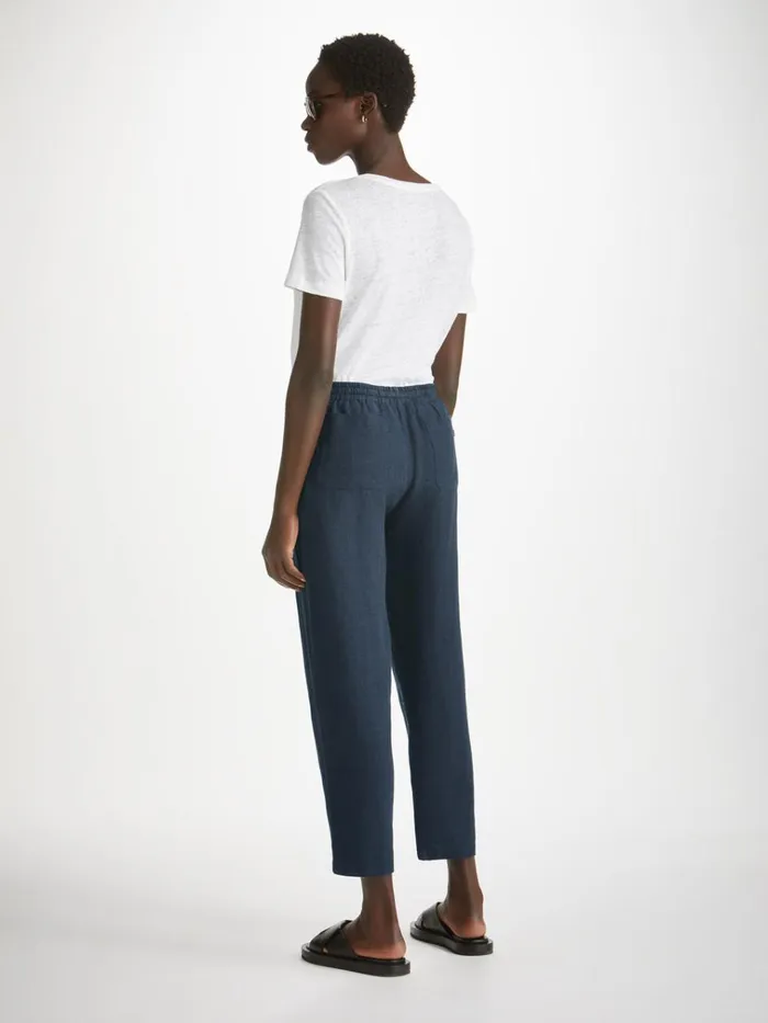 Casual Pants Women Derek Rose Trousers Vienna Linen Navy