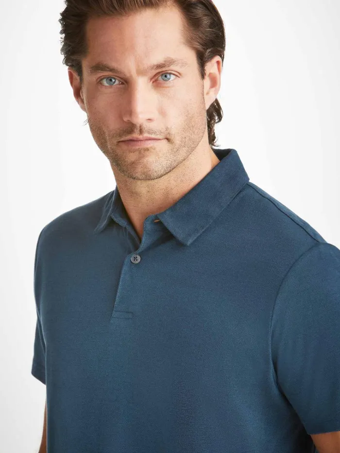 Casual Shirts Men Derek Rose Polo Shirt Ramsay Pique Cotton Tencel Denim