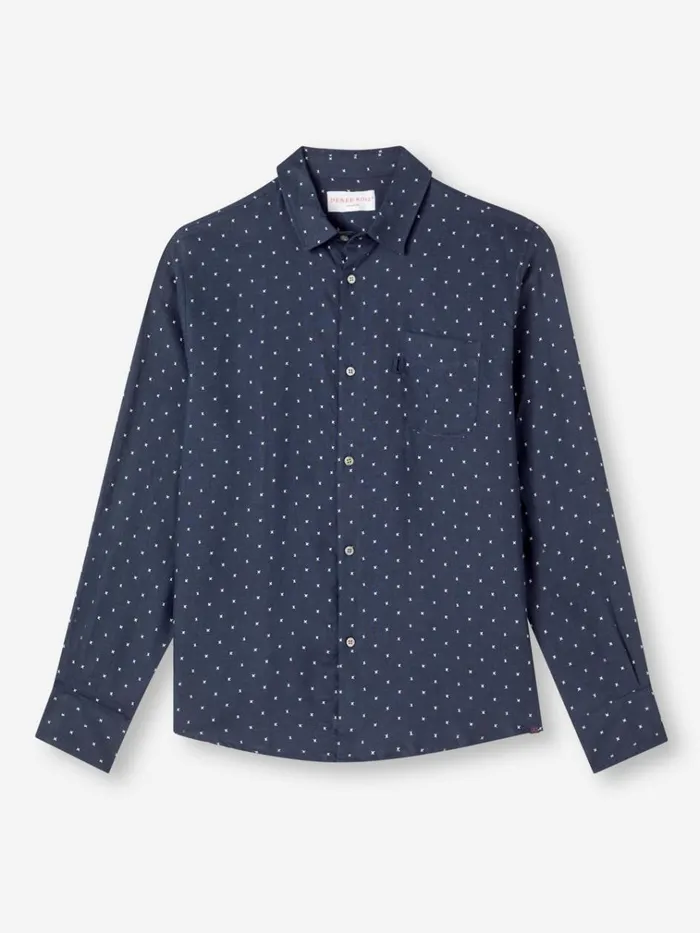 Casual Shirts Men Derek Rose Shirt Milan 22 Linen Navy