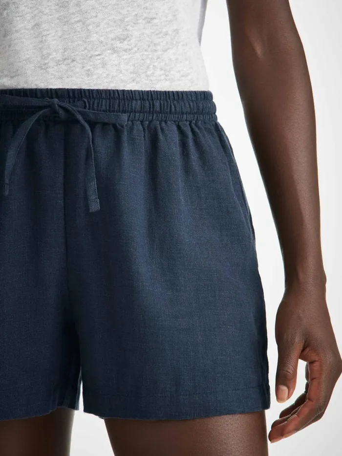 Casual Shorts Women Derek Rose Shorts Vienna Linen Navy