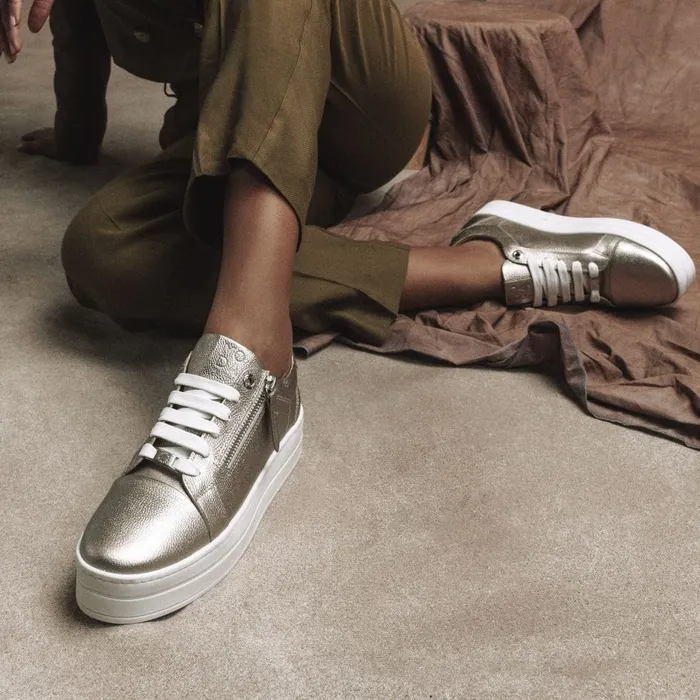 Casual Trainers Women Moda In Pelle Abbiy Gold Leather