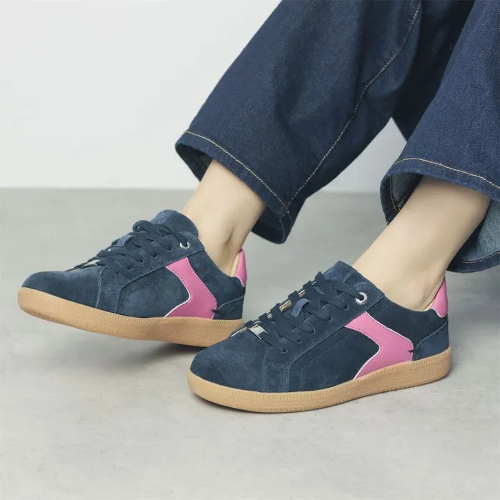 Casual Trainers Women Moda In Pelle Allette Navy Suede