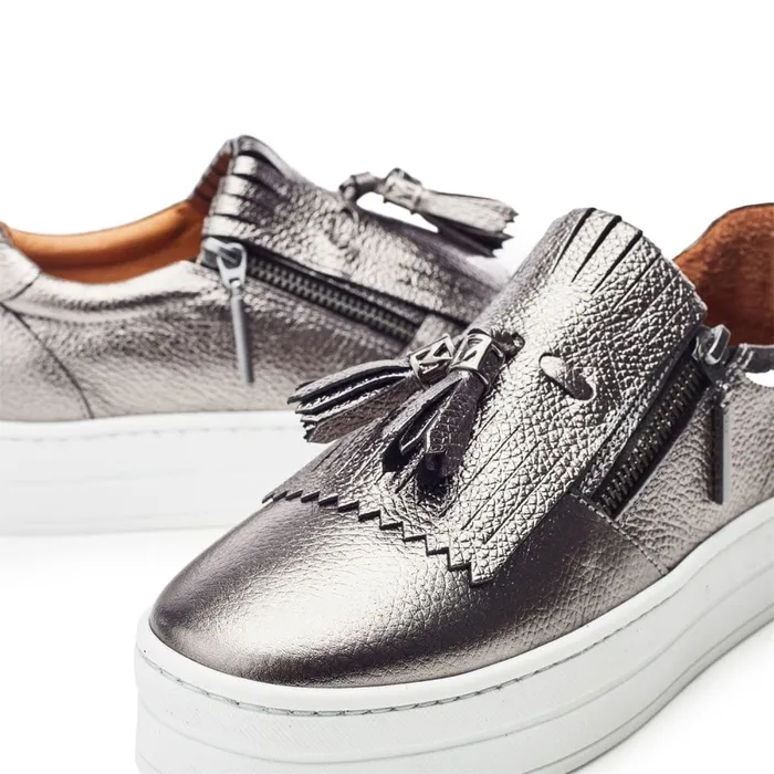 Casual Trainers Women Moda In Pelle Bessans Pewter Leather