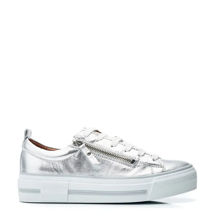 Casual Trainers Women Moda In Pelle Filician Silver Metallic Leather