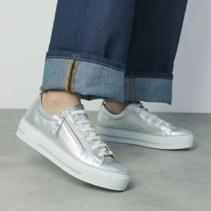 Casual Trainers Women Moda In Pelle Filician Silver Metallic Leather