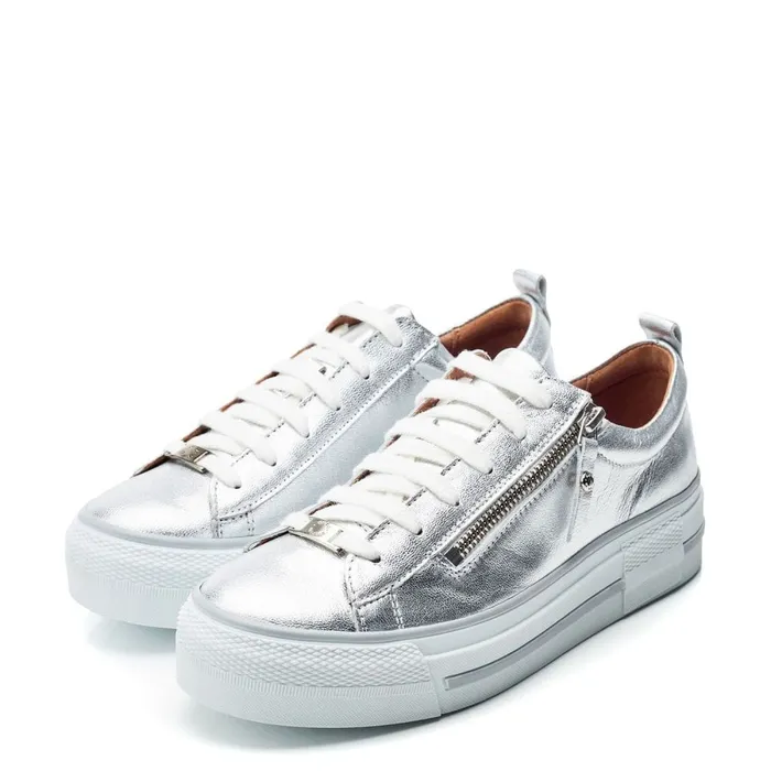Casual Trainers Women Moda In Pelle Filician Silver Metallic Leather