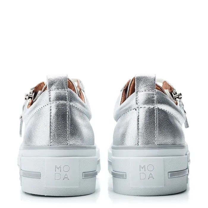 Casual Trainers Women Moda In Pelle Filician Silver Metallic Leather