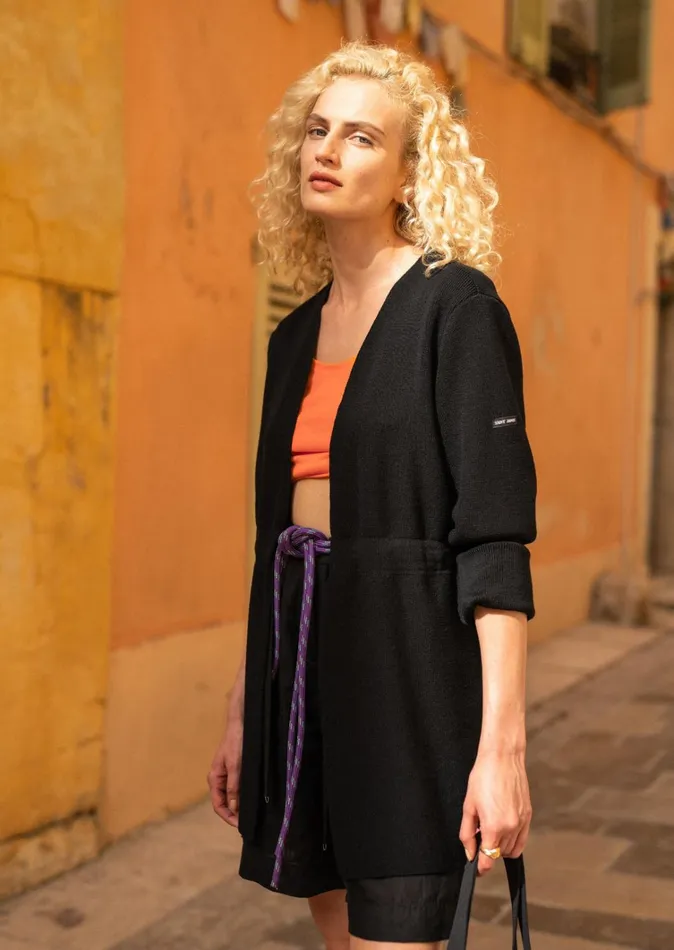Caudan Long Jacket With Adjustable Waist 100 Wool Black Women Saint James Sweaters Cardigans and Jackets Caudan Long Jacket With Adjustable Waist 100 Wool Black Women Saint James Sweaters Cardigans and Jackets