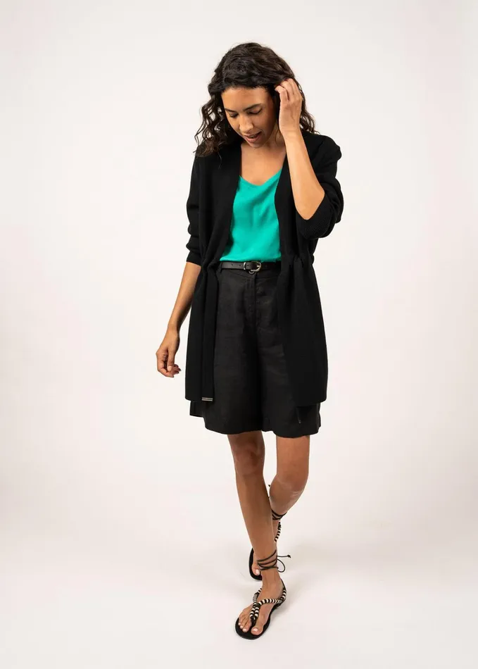 Caudan Long Jacket With Adjustable Waist 100 Wool Black Women Saint James Sweaters Cardigans and Jackets