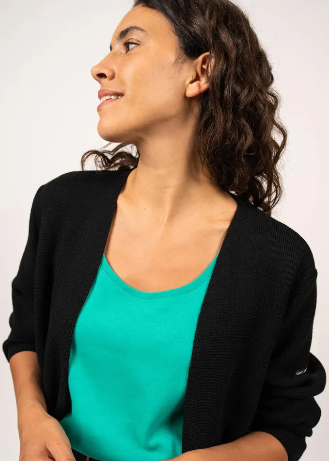 Caudan Long Jacket With Adjustable Waist 100 Wool Black Women Saint James Sweaters Cardigans and Jackets