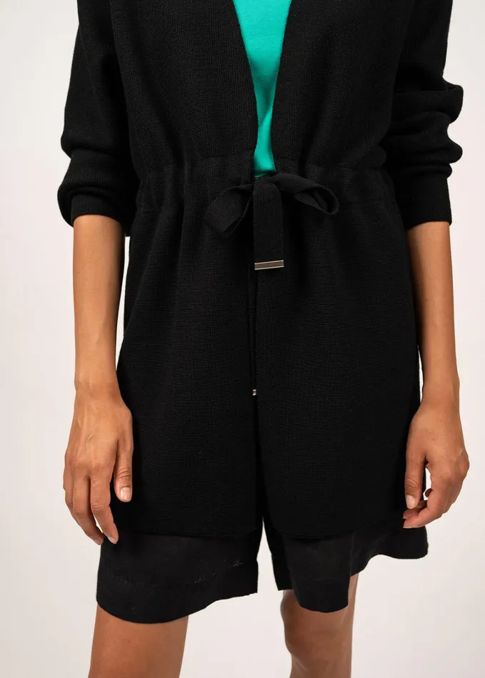 Caudan Long Jacket With Adjustable Waist 100 Wool Black Women Saint James Sweaters Cardigans and Jackets