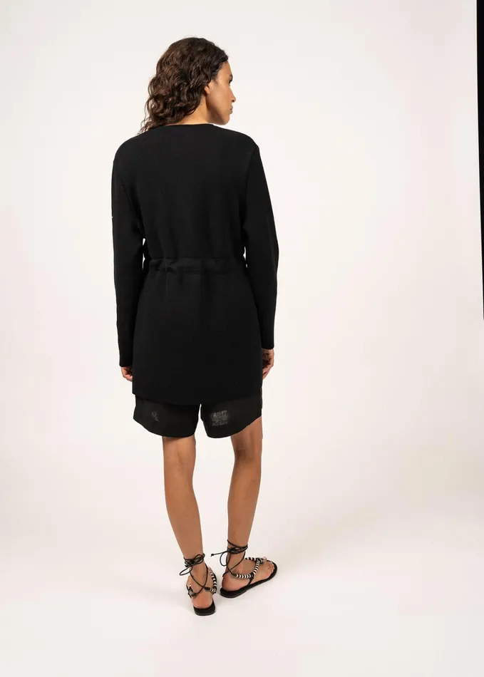 Caudan Long Jacket With Adjustable Waist 100 Wool Black Women Saint James Sweaters Cardigans and Jackets