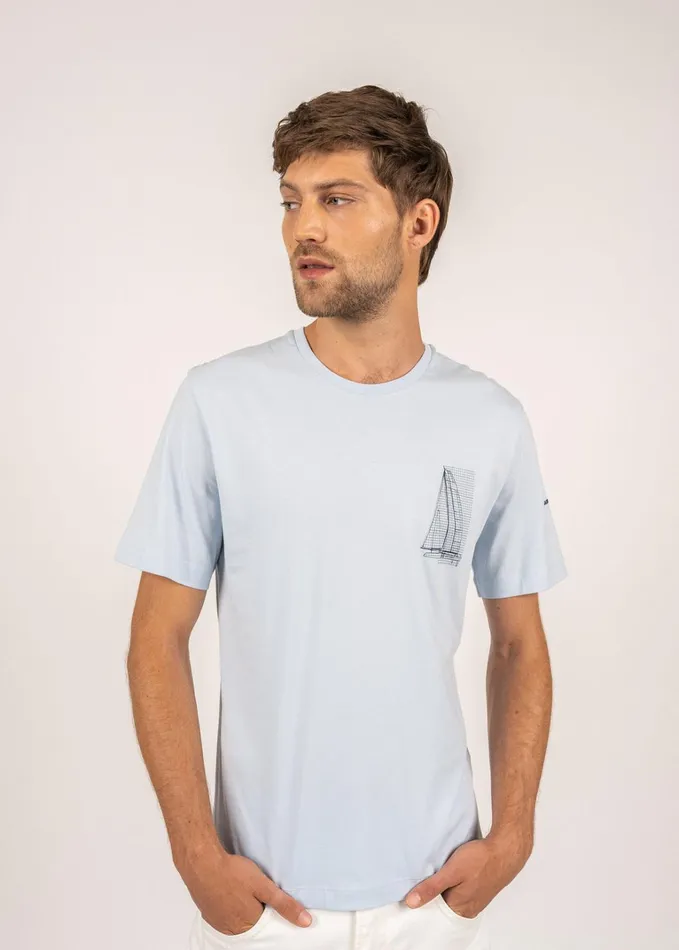 Cedric Tee With Boat Motif 100 Pima Cotton Lightblue Men Saint James TShirts and Polos
