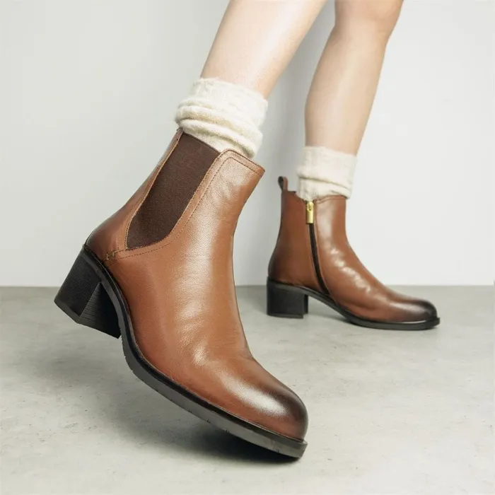 Chelsea Boots Women Moda In Pelle Natele Tan Leather