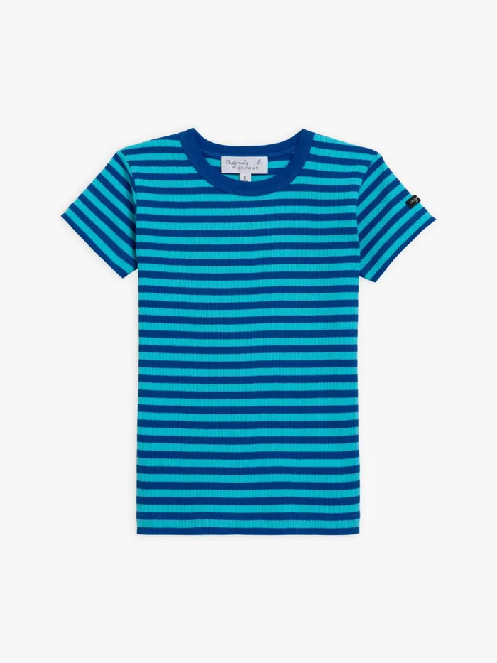 Children Agns B Clothing Blue Cotton Ribbed 88 Striped New Boogie Tshirt