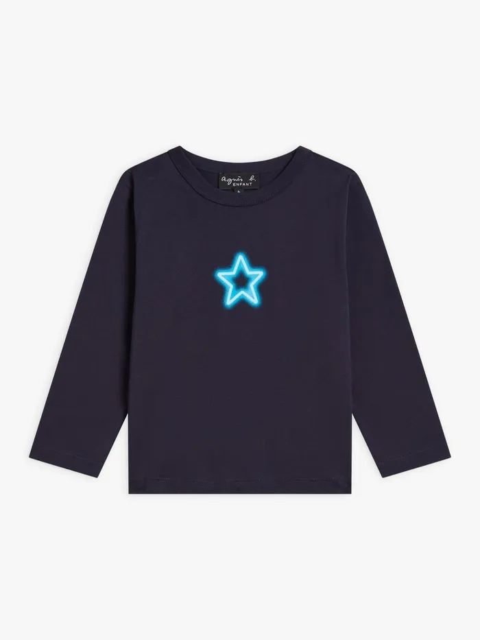 Children Agns B Clothing Blue Coulos Tshirt In Cotton Jersey With Neon Star