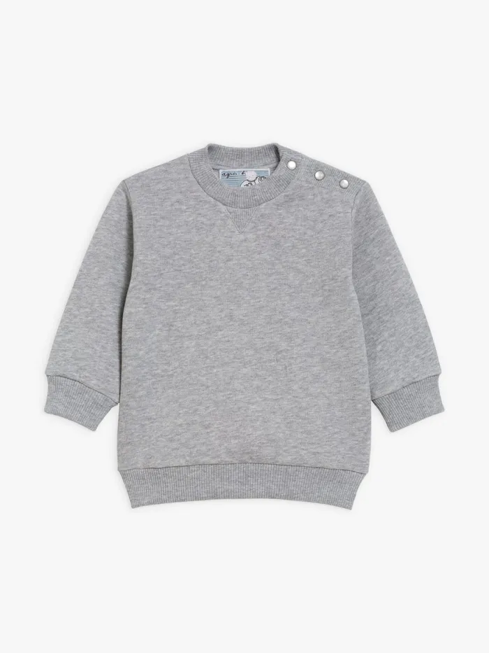 Children Agns B Clothing Cup Mottled Grey Fleece Sweatshirt With Snap Buttons