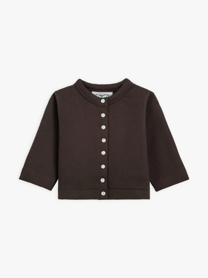 Children Agns B Clothing Dark Brown Baby Cotton Fleece Snap Cardigan