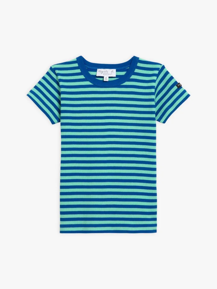 Children Agns B Clothing Green And Blue Cotton Ribbed 88 Striped New Boogie Tshirt Children Agns B Clothing Green And Blue Cotton Ribbed 88 Striped New Boogie Tshirt