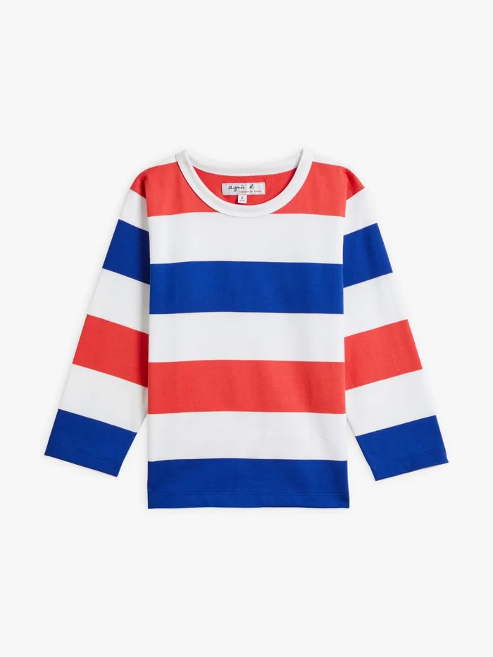 Children Agns B Clothing White Blue And Red Cotton Striped France Tshirt