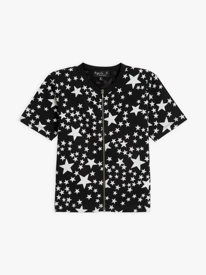 Children Agns B Clothing White Cotton Jersey 034Etoiles034 Stars Zipped Tshirt Children Agns B Clothing White Cotton Jersey 034Etoiles034 Stars Zipped Tshirt