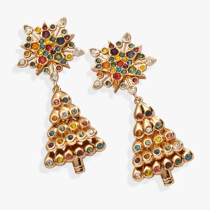 Christmas Tree Drop Earrings Shiny Gold Women Alex And Ani Earrings