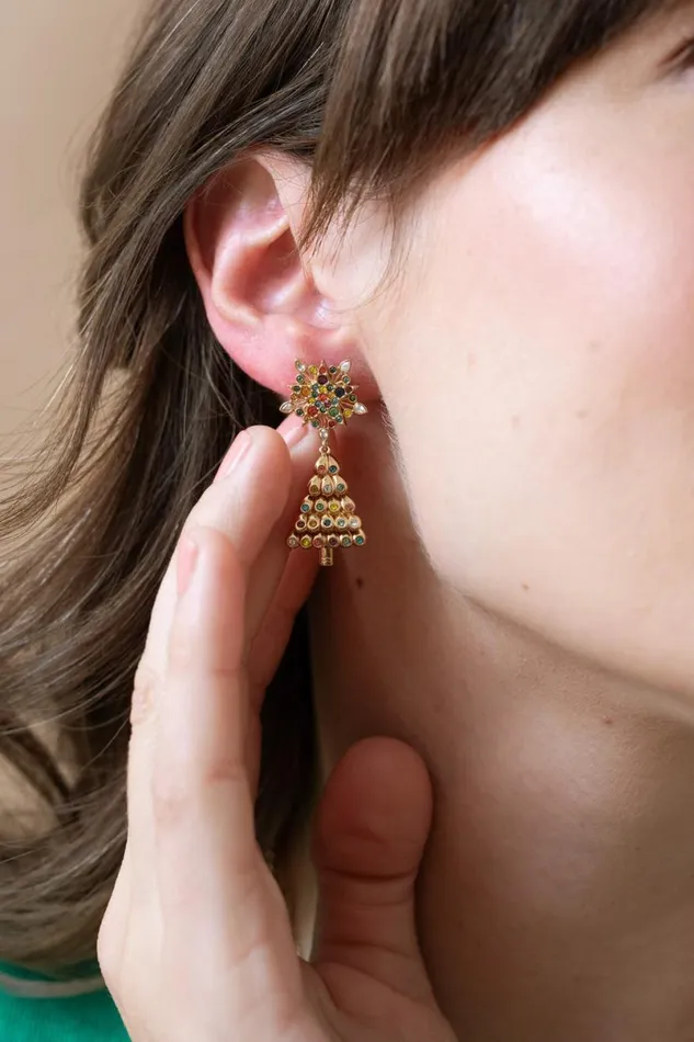 Christmas Tree Drop Earrings Shiny Gold Women Alex And Ani Earrings