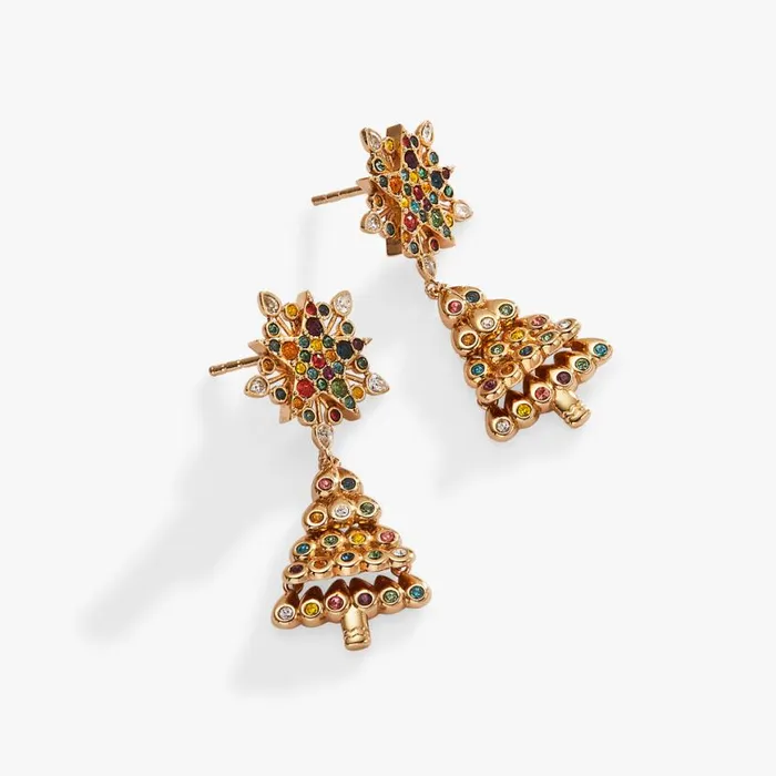 Christmas Tree Drop Earrings Shiny Gold Women Alex And Ani Earrings