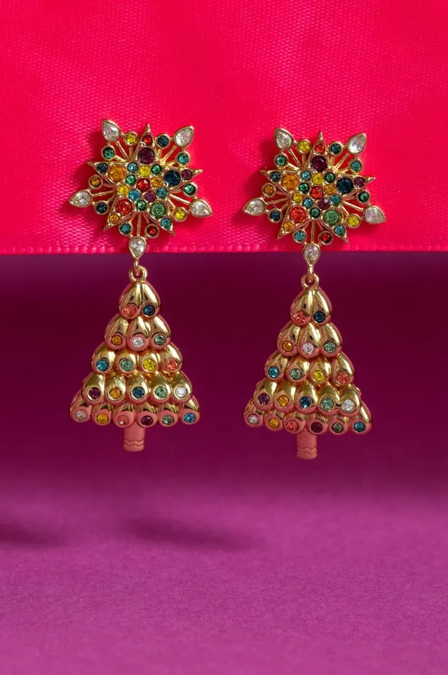 Christmas Tree Drop Earrings Shiny Gold Women Alex And Ani Earrings