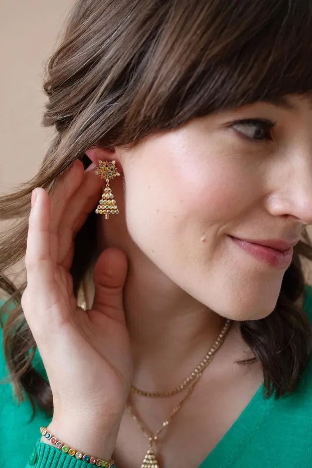 Christmas Tree Drop Earrings Shiny Gold Women Alex And Ani Earrings