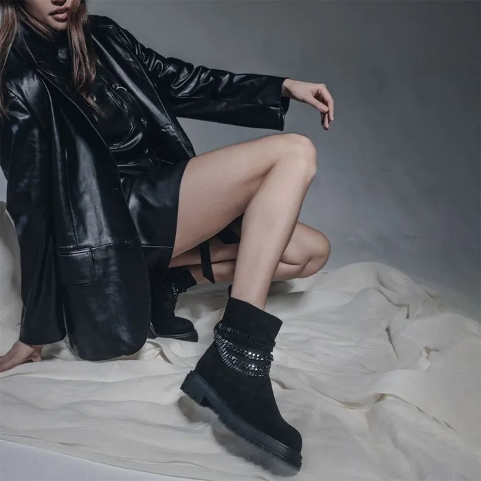 Chunky Boots Women Moda In Pelle Astella Black Alcantara