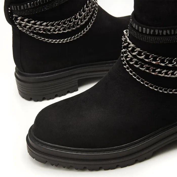 Chunky Boots Women Moda In Pelle Astella Black Alcantara