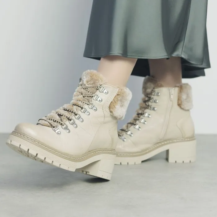 Chunky Boots Women Moda In Pelle Bibani Cream Leather