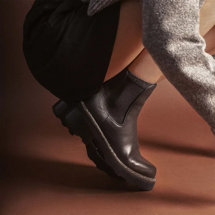 Chunky Boots Women Moda In Pelle Blanda Black Leather