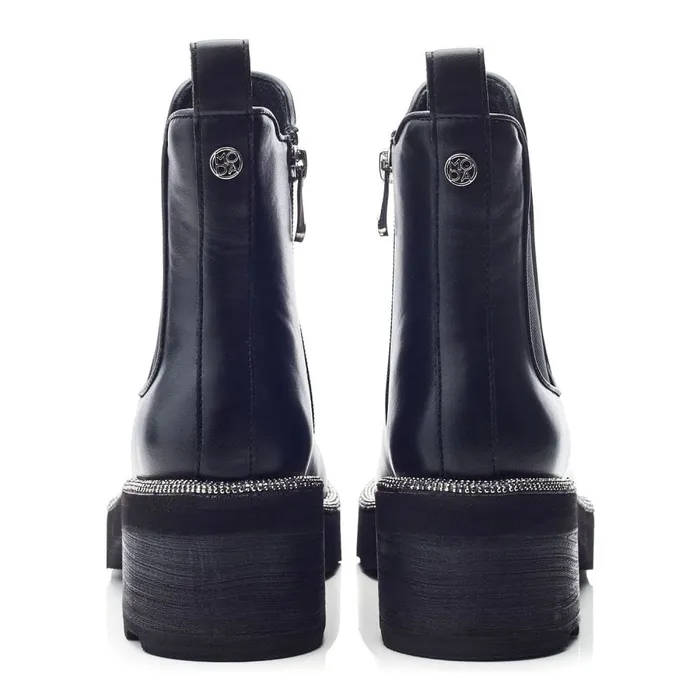 Chunky Boots Women Moda In Pelle Blanda Black Leather